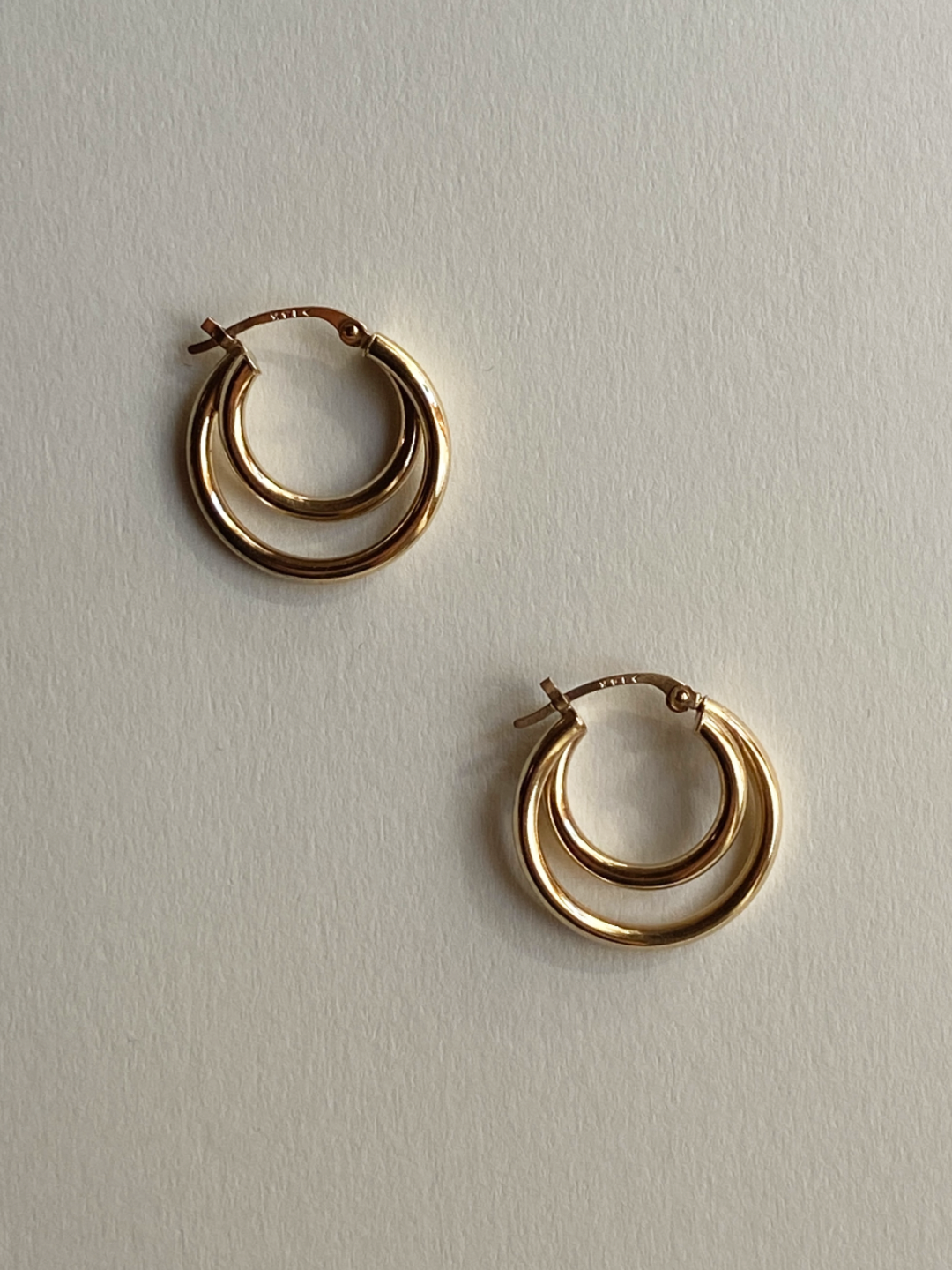 Vintage 14K Solid Yellow Gold Double Hoops
