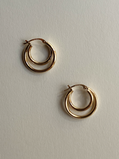 Vintage 14K Solid Yellow Gold Double Hoops