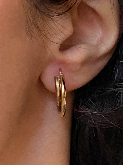 Vintage 14K Solid Yellow Gold Double Hoops