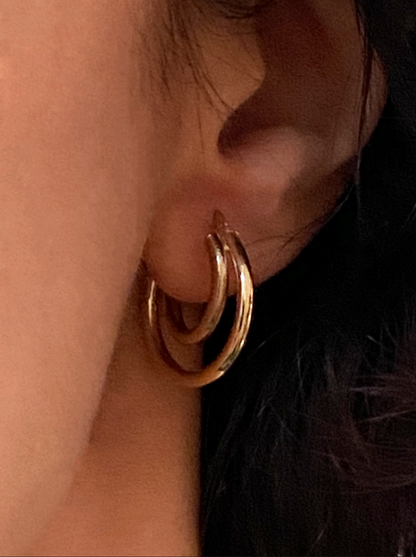 Vintage 14K Solid Yellow Gold Double Hoops