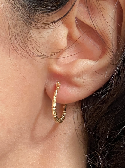 Vintage 14K Solid Yellow Gold Bamboo Hoops