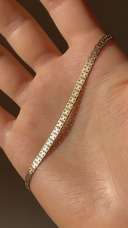 VINTAGE 14K GOLD FLAT CHAIN BRACELET, 7 11/16"