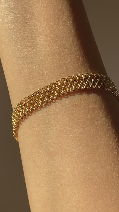 VINTAGE 14K GOLD BISMARK BRACELET, 7 7/8" x 8 MM